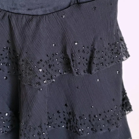 Diane Von Furstenberg Blue Beaded Silk Ruffle Sleeveless Top - Picture 4 of 8